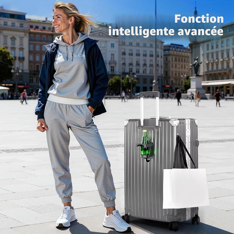 Valise Cabine Moyenne 55.5x37x22CM avec Serrure TSA Rigide Polycarbonate Valise da Voyage avec Cadre en Aluminium 37L Bagage de Voyage Luggage