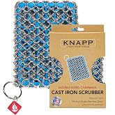 Knapp Made Premium Cast Iron Cleaner, 2-in-1 Combo Chainmail Scrubber with Silicone Core, Heavy Duty &amp; Fine Mesh Rings for Cookware, Skillets and Pots, Premium Cast Iron Cleaner &ndash; Ice Blue