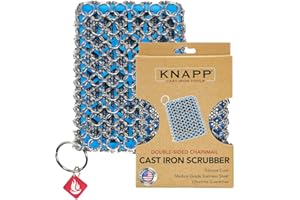 CM SCRUBBER Knapp Made Combo Chainmail Cast Iron Scrubber with Silicone Core - Heavy Duty Rings and Fine Chainmail Rings -Premium Cast Iron Cleaner Chainmail Scrubber -Perfect for Cast Iron Cookware,Skillet,Woks
