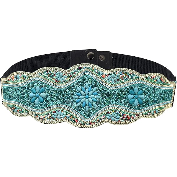 8727 Bohemian Women Belts Handmade Beads Ethnic Statement Wide Elastic Body idealway Bohemian Shell Women Belt Wide Stretch Elastic  main image 2