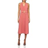 HALSTON Womens Sleeveless V-Neck Belted Mini Dress