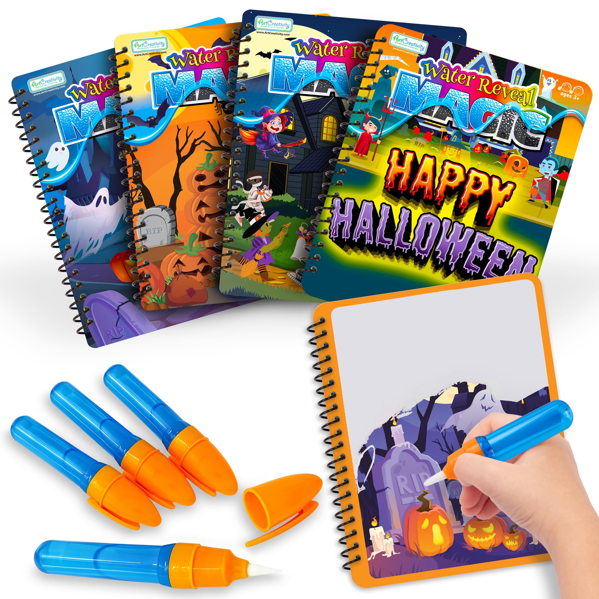 Photo 1 of Halloween Party Favors for Toddlers, 4 Pack Halloween Water Coloring Books for Kids, Halloween Activities for Kids, Boo Basket Stuffers, Halloween Treats, Toys, Toddler Travel Essentials, Toddler Gift