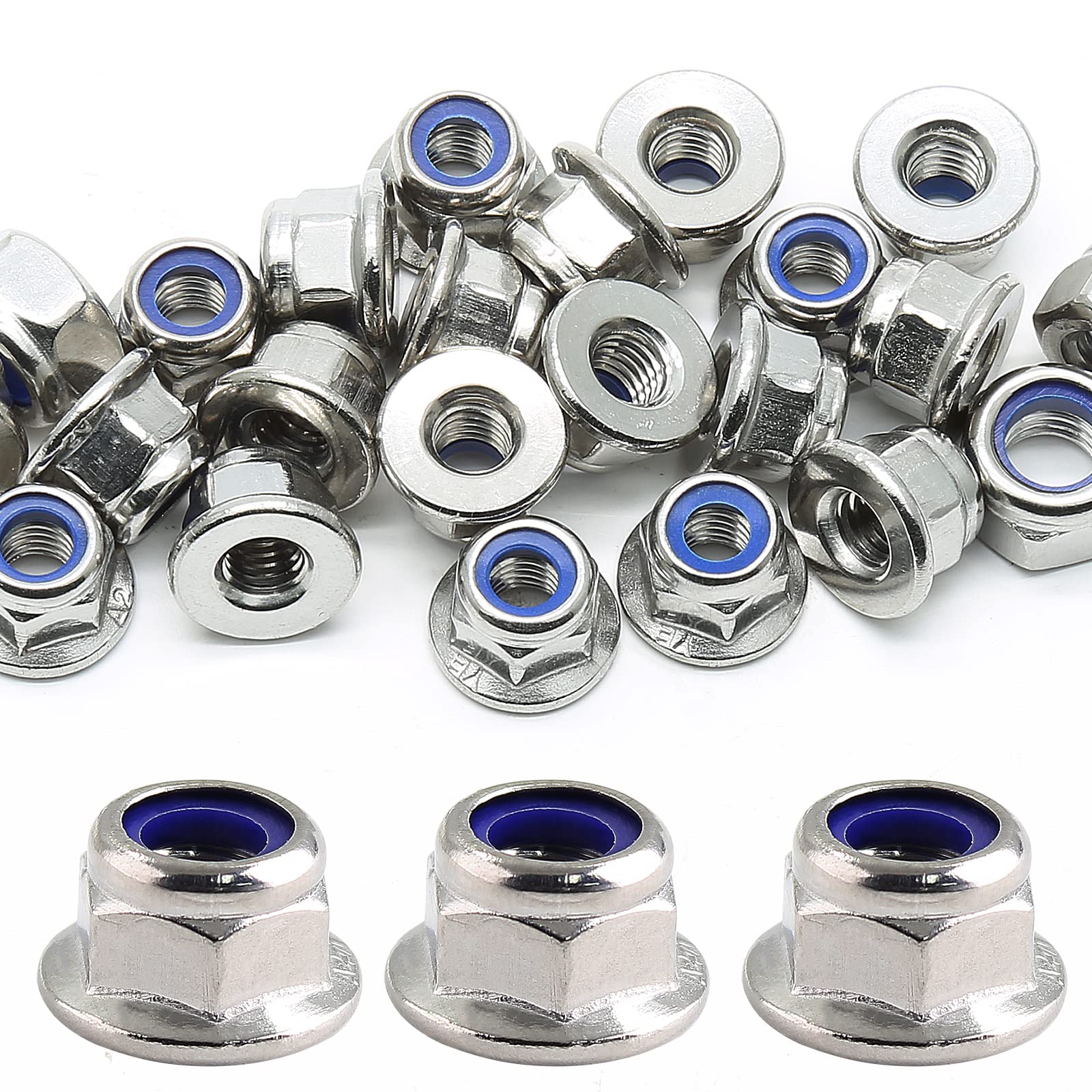 Photo 1 of BokWin 20PCS M6 Lock Nut 304 Stainless Steel Flange Self-Locking Nut Nylon Insert Lock Nuts, Anti-loosening Nut (Bright Finish)