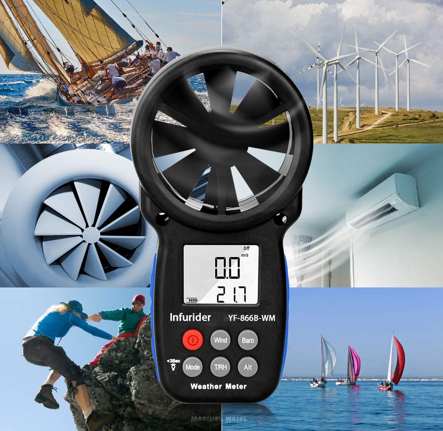 INFURIDER Handheld Anemometer Barometer YF866BWM Wind Speed Meter,Wind