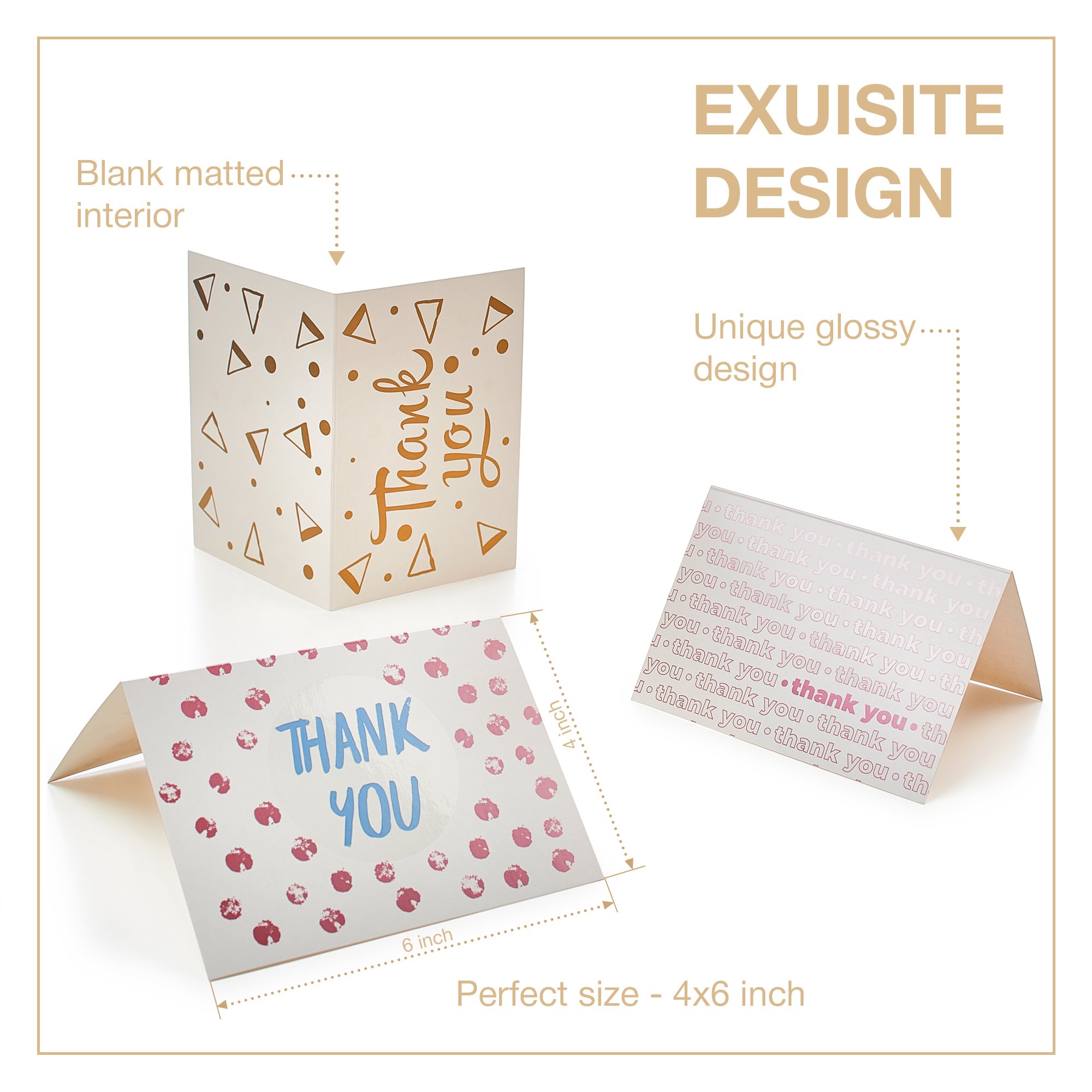 Thank You Cards - 40 Blank Note cards in Eight Unique Designs - Best Thank You Notes 4x6 Includes Box and Kraft Envelopes - Perfect for Birthdays, Showers, Weddings, Business and Personalized Notes