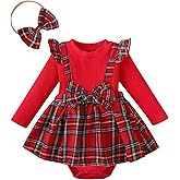 Coaturi Baby Girl Clothes Sets: 2 Piece Long Sleeve Top Plaid Romper with Headband Fall Winter Outfit for Infant 0-24 Months