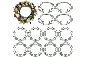 Thealyn 12 Pack 14'' Metal Wreath Frame Wire Wreath Rings for Christmas New Year Party Home Decor DIY (Green)