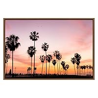 SIGNWIN Framed Canvas Wall Art Sunset Behind Tropical Palms Trees Coastal Ocean Photography Modern Art Panoramic Relax/Calm for Living Room, Bedroom, Office - 16