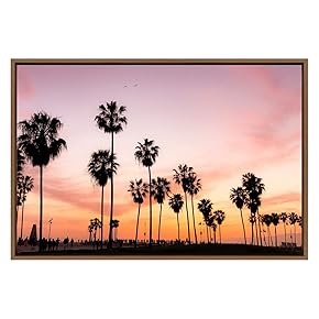 SIGNWIN Framed Canvas Wall Art Sunset Behind Tropical...