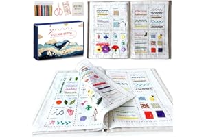SPICSSA DIY Stitch Book, Embroidery Stitch Book on Linen Fabric, Comprehensive Guide with Various Patterns, Complete Toolkit and Video Tutorials, Perfect for Beginners and Craft Lovers