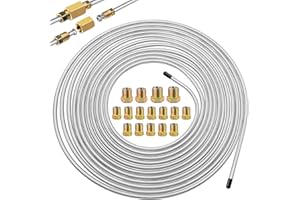 Eoppen 1/4Inch x 25 ft Brake Line Tubing Kit Flexible Zinc Coated Alloy Brake Line Tubing Coil with 16 Inverted Flare Fittings SAE Standard