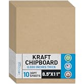 MagicWater Chipboard Sheet - 8.5x11 inch - 30 pt - 0.030" Thick - 10 Pack | For DIY Projects, Heavy Duty Kraft, Paperboard for Scrapbooking, Books, Picture Frame Backing, Art Projects &amp; Crafts
