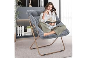 SFIHOME Foldable Oversized Moon Chair, Large Soft Lazy Cozy Comfortable Faux Fur Square Saucer Moon Chair for Teens and Adults, Grey