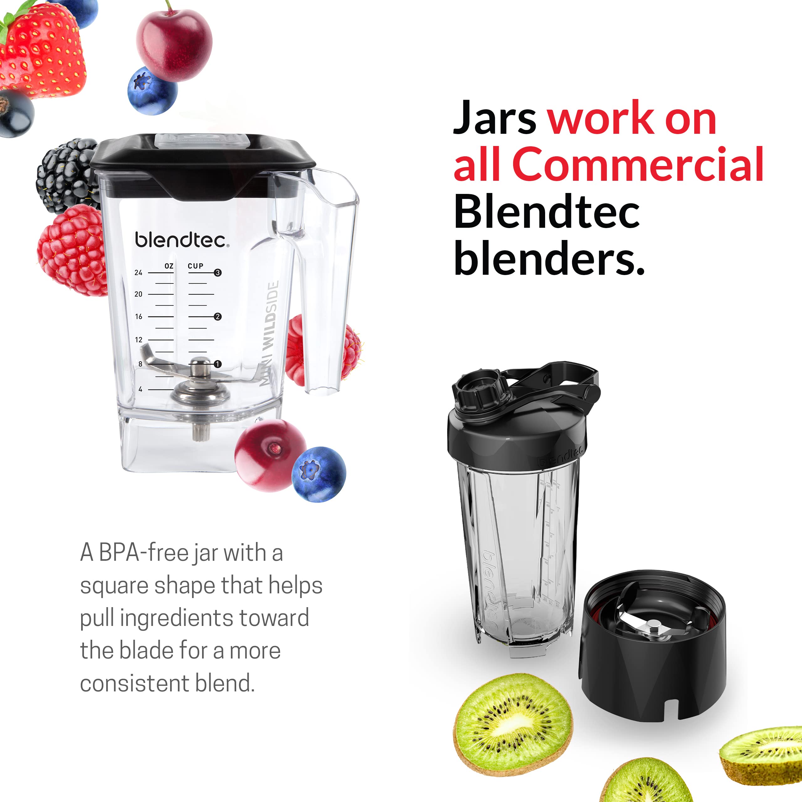 Blendtec Mini WildSide (46 oz), Five Sided, Personalized Blender Jar Vented Latching Lid, BPA-free, Clear