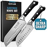 Cutluxe Santoku Knife Set – 7" Chopping Knife and 5" Vegetable Knife – Multipurpose Kitchen Knives – High Carbon German Steel, Full Tang & Ergonomic Handle Design – Artisan Series