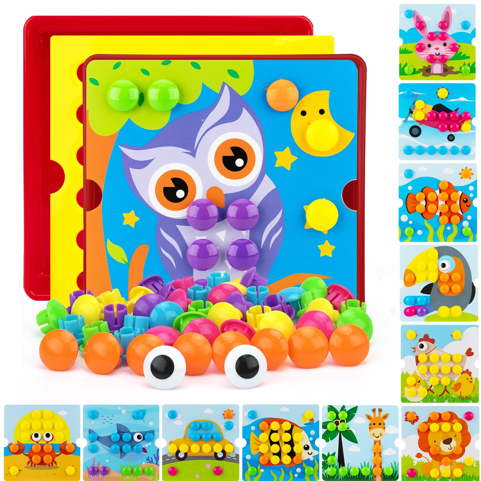 AluAbi Button Art Toys for Toddlers, Crafts for Toddler Toys Age 3-5, Early Learning Educational Toys, Color Matching Puzzle, Fine Motor Skills Game, Preschool Learning Toys for Boys & Girls 3+