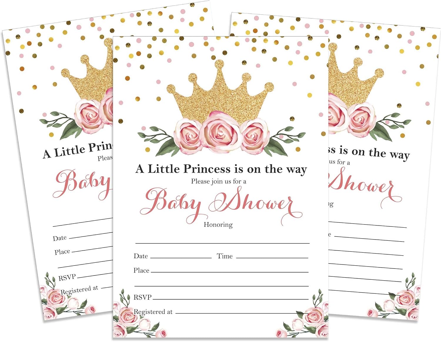 Inkdotpot 30 Gender Reveal Baby Shower Invitation Cards Princess Fill In Blank Invites, Invitation_card, 5 x 7 Inches