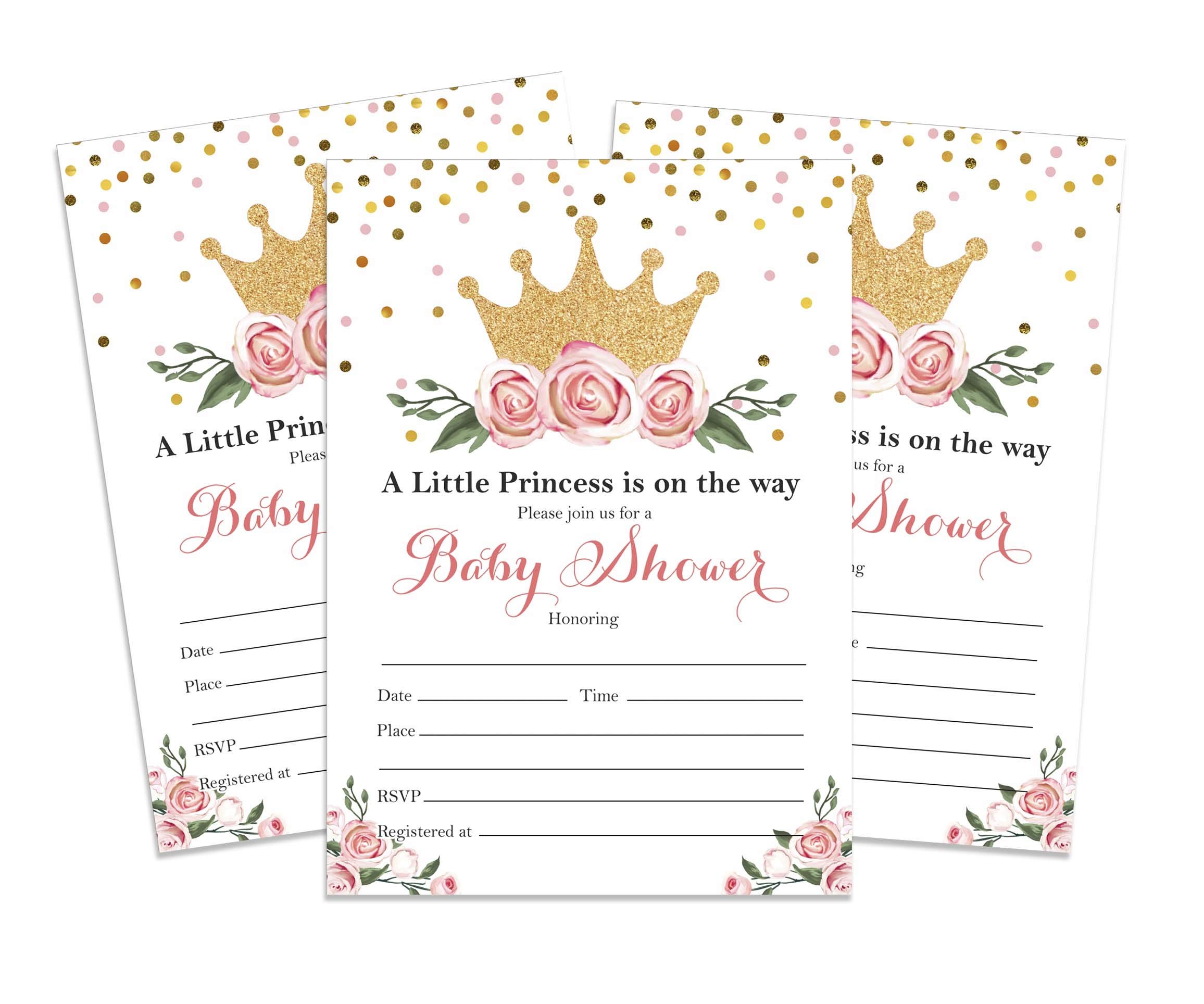 Inkdotpot 30 Gender Reveal Baby Shower Invitation Cards Princess Fill In Blank Invites