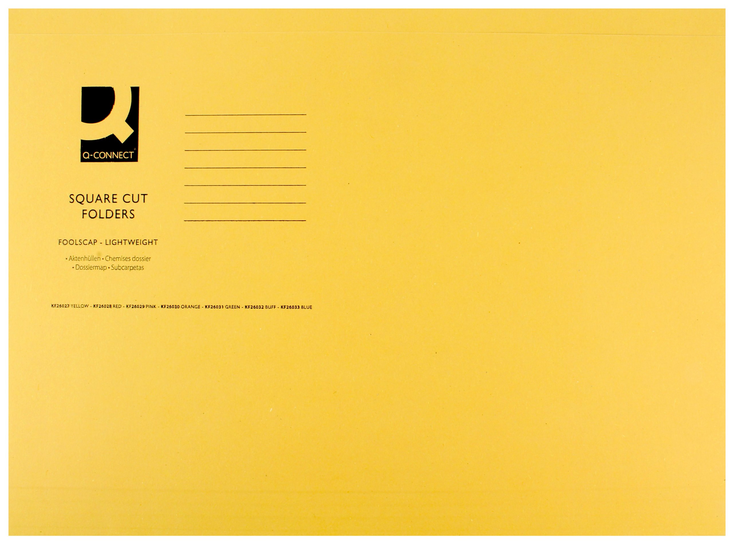 Q-Connect Square Cut Folder Lightweight 180gsm Foolscap Yellow (Pack of 100)