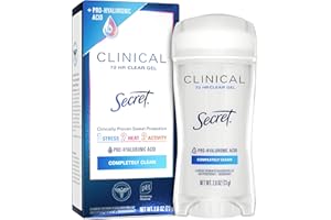 Secret Clinical Strength Antiperspirant Deodorant for Women, 3X Stress Protection, 72hr Sweat & Odor Protection, PH Balancing Minerals, Clear Gel, Completely Clean Scent, 2.6 oz