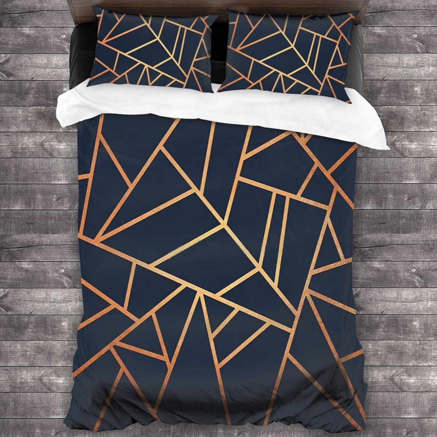 Copper and Midnight Navy 100 Washed Microfiber 3 Piece Bedding Sets，Simple Home