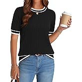 Zeagoo Cable Short Sleeve Sweaters for Women Summer Spring Cute Tops 2026 Trendy Business Causal Outfits Work Blouses Clothes