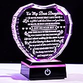 YWHL Meaningful Daughter Gifts from Mom Dad, Birthday Gifts for Adult Daughter Heart Crystal Keepsake with Colorful Light Base, to My Daughters Present on Christmas Graduation Valentine Day