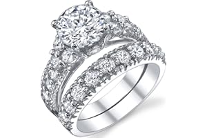 METAL MASTERS Womens 1.5 Carat Sterling Silver 925 Engagement Bridal Ring Set Round-Cut Cubic Zirconia