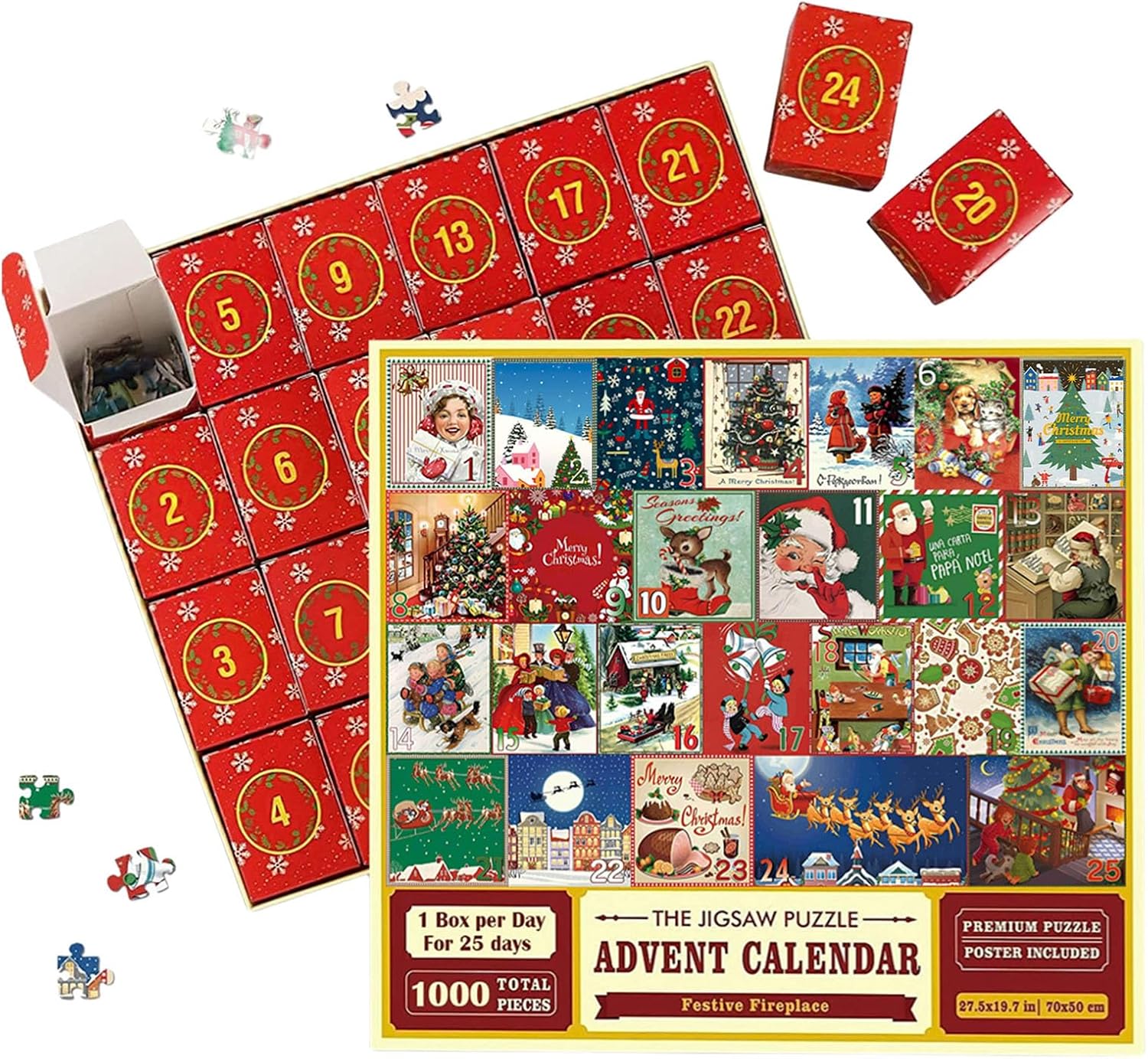 Advent Calendars - Christmas Advent Calendar 2023, 2023 Christmas Advent Calendar Jigsaw Puzzle 1000pcs, Christmas Countdown Holiday Puzzles for Adults Kids, 24 Parts 1000 Pieces Jigsaw Puzzles Gift for Xmas (A)