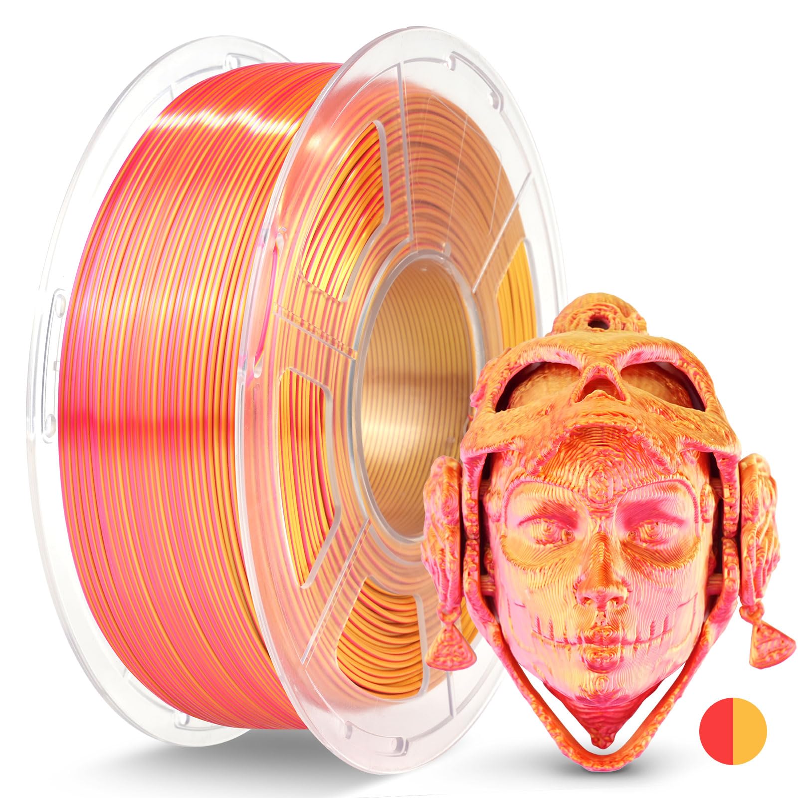 Photo 1 of JAYO Silk PLA Filament 1.75mm Dual Colors Red Gold, Coextrusion Dual Color 3D Printer Filament, Shiny Multicolor Change, 1.1kg Spool(2.4lbs), Accuracy +/- 0.02mm for Most FDM 3D Printers
