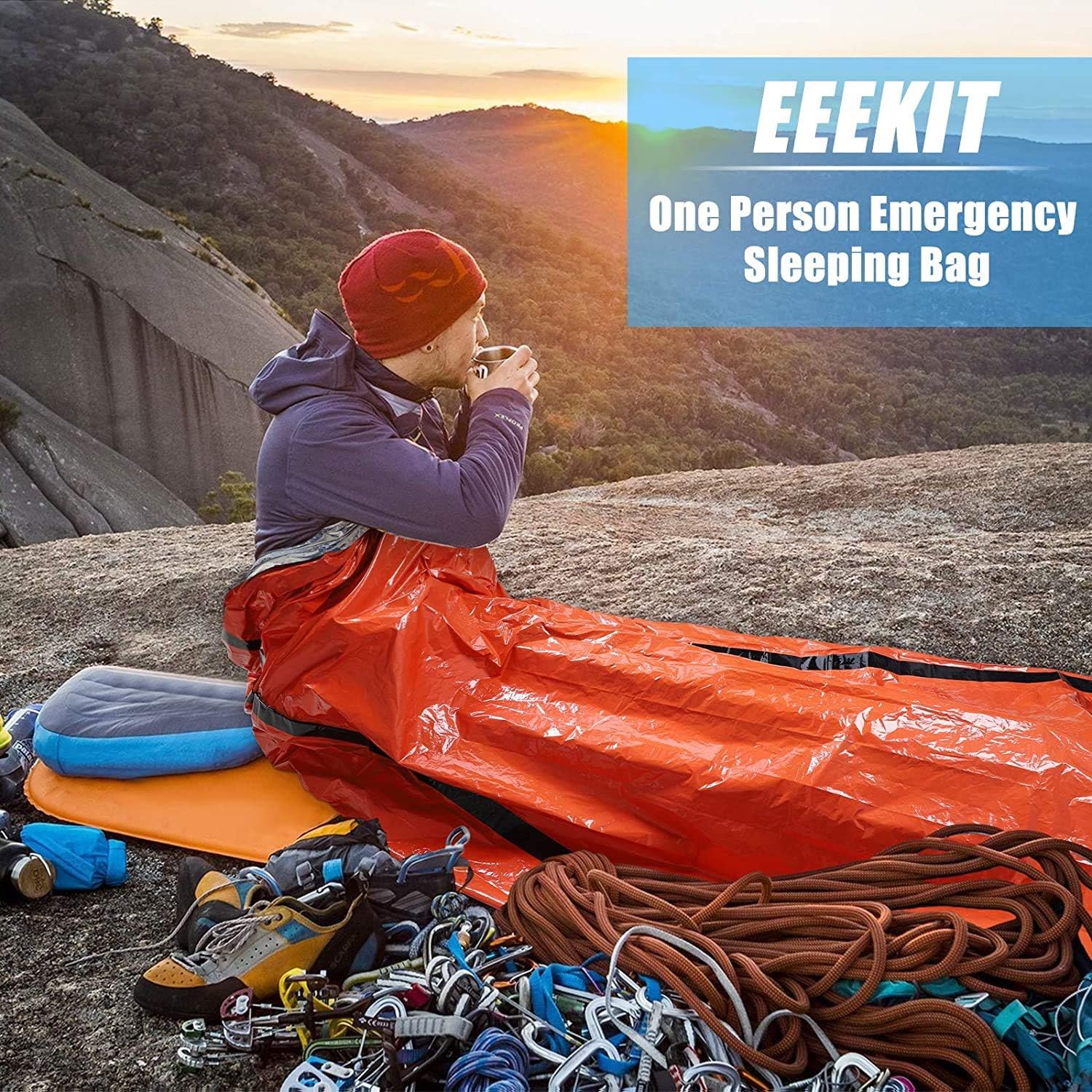 EEEKit Emergency Sleeping Bag, 2Pack Lightweight Waterproof Survival Bivy Sack, Thermal Emergency Blankets Portable Mylar Survival Gear with Survival Whistle for Camping, Hiking, Outdoor : Sports & Outdoors
