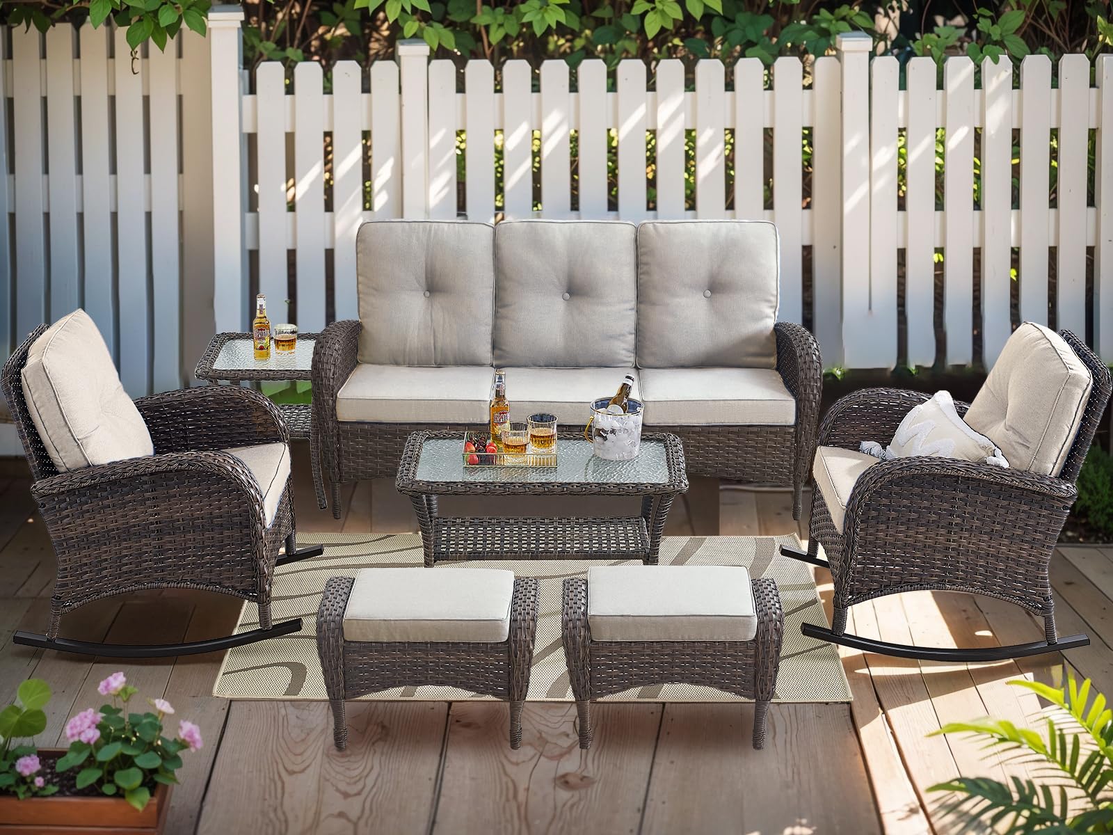 HUMMUH 7-Piece Outdoor Patio Furniture PE Wicker