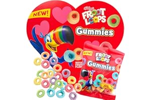 GALERIE Froot Loops Valentine Gummies Heart Shaped Box with Gummy Candies Inside, Favorite Cereal Flavored Candy Gift, Basket Stuffers for Boys and Girls, 4 Ounces