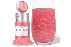 Twisweet Pink Edible Glitter for Drinks, Food Grade 10g Sparkling Sprinkles Cake Decorating Supplies, Edible Luster Dust for Cocktail Beverages, Food Coloring Shimmer Powder for Cupcakes Cookies Cake Decorations