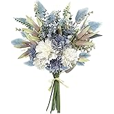 Aoztio Artificial Flowers Bouquet, Silk Flowers Blue Fake Flowers Arrangement Faux Flowers for Home Decor, Vase Arrangement, Wedding Bouquets, Table Centerpieces Decor (Blue White No Vase)