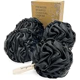 Spongentle Shower Loofah Bath Sponge, Body Scrubber with Soft Mesh, Exfoliating Bath Pouf with Activated Charcoal, Bath Sponge for Women &amp; Men, Bath Accessories for Scrubber Cleaning Tool, 60g 4 Pack