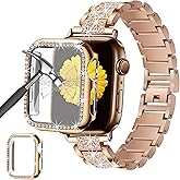 Mesime Compatible for Apple Watch Band with Screen Protector Case, Jewelry Replacement Bands 46mm 45mm 44mm 42mm 41mm 40 mm 38mm 2 Pack Protective Cover for iWatch Series 11/10/9/8/7/6/5/4/3/2/1/SE Women