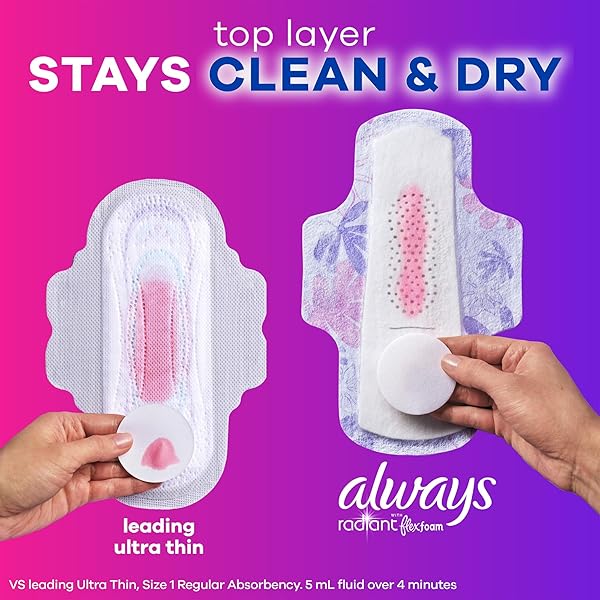 ALWAYS RADIANT FEMININE PADS FOR WOMEN, FLEXFOAM PADS WITH WINGS, SIZE 3, EXTRA HEAVY ABSORBENCY, LIGHTLY SCENTED, 30 COUNT (PACKAGING MAY VARY)