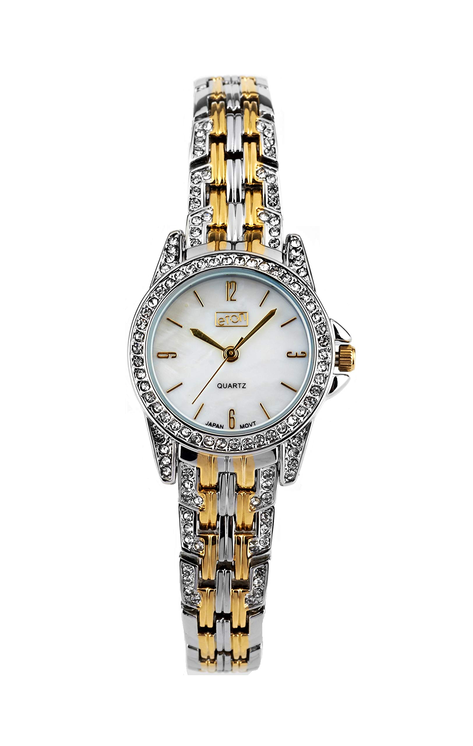 Eton Womens Stone Set Evening Watch, Two Tone Gold Bracelet.
