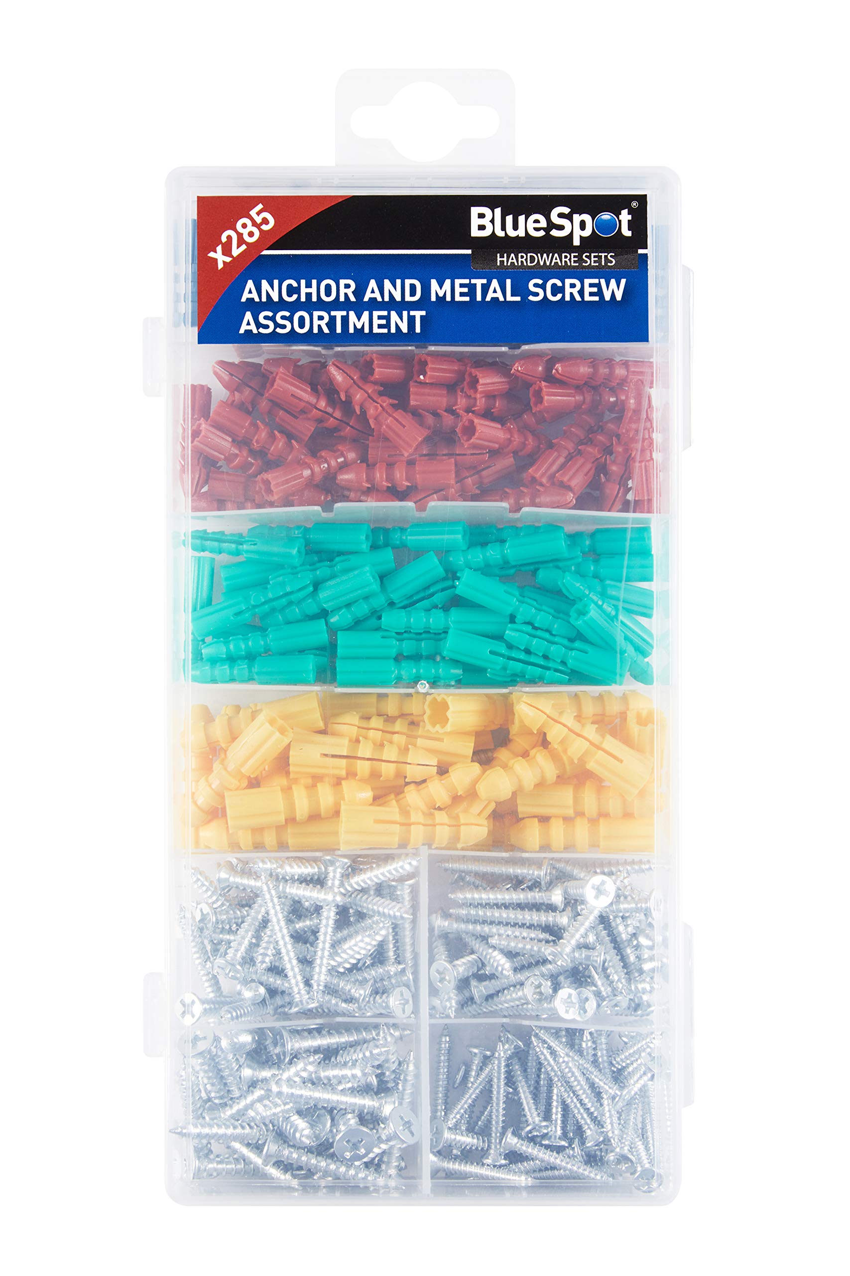 Blue Spot 40542 285PCE Anchor/Metal Screw Assortment, Set of 285 Pieces