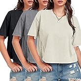 Womens Cropped Tops Acid Wash Short Sleeve T-Shirt Baggy Cotton Tee Vintage Round Neck Basic Tees Casual Shirts