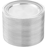 BESTSTAR 100PCS Clear Plastic Plates for Party, 10.25 Inch Disposable Plates with Silver Rim, Heavy Duty Dinner Plates for Wedding and Birthday