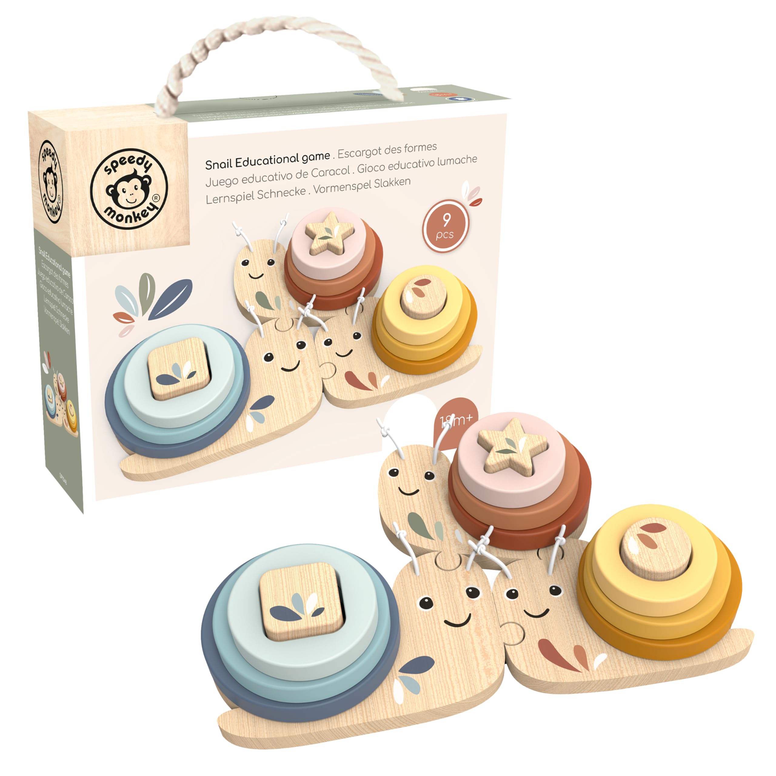 SPEEDY MONKEY Snail Educational Game for Toddlers 18m+ | Wooden Stacking & Sorting Ring Toy for Kids | Colour Recognition, Counting & Fine Motor Skills Activity | Preschool Learning Gift