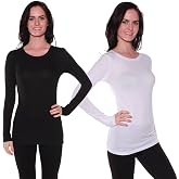 Active Basic Athletic Fitted Plain Long Sleeves Round Crew Neck T Shirt Top;2-pack(Black/White);Medium