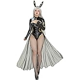 Mobbunny Anime Cosplay Costume for Women Black Bodysuit PU Leather Bodycon and Top with Chiffon Skirt Headband Tail
