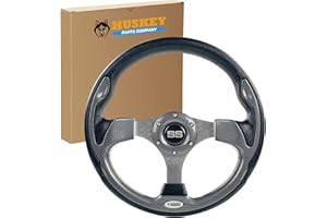HUSKEY PARTS COMPANY Huskey 12.5 Inch Racing Style Carbon Fiber Golf Cart Steering Wheel Compatible with Club Car/EZGO/Yamaha,Classic SS Center Logo,Aluminum Spokes & Anti-Slip Grip(Adapter Required and Sold Separately)