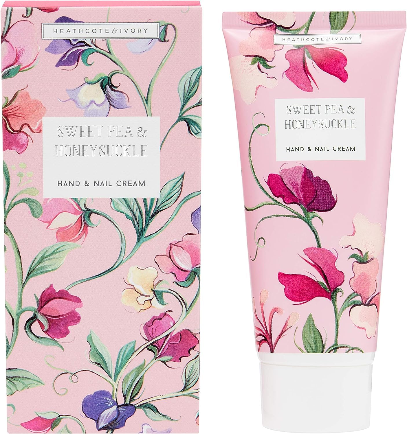 Heathcote & Ivory Hand and Nail Cream 100 ml, Shea Butter and Primrose Oil, Travel Size, Cruelty and Vegan Friendly, Beauty Gift For Her, Sweet Pea and Honeysuckle Collection