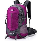 G4Free 35L Hiking Backpack Water Resistant Outdoor Sports Travel Daypack Lightweight with Rain Cover for Women Men(Rose Red)