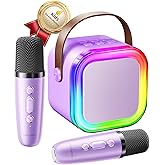 Kinglucky Mini Karaoke Machine for Kids, Top Birthday Gift Pick for Girls Ages 3, 4, 5, 6, 7, 8, 9, 10, 11, 12 Years Old, Kids' Personal Video Players Accessories with 2 Mics Valentine Kid Gift Purple
