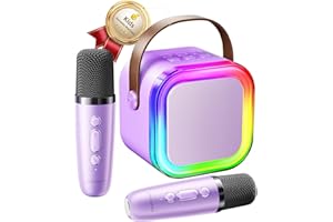 Kinglucky Mini Karaoke Machine for Kids & Girls Age 3–12, 2025 Top Christmas & Birthday Gift for 3–12 Year Old Girls, Kids' Personal Video Players Accessories with 2 Wireless Microphones – Purple